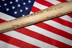 Declaration of independence 4th july 1776 on usa flag photo