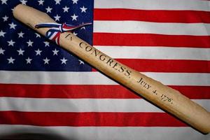 Declaration of independence 4th july 1776 on usa flag photo