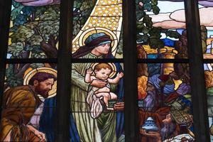 KUTNA HORA, CZECH REPUBLIC - JULY 14  2019 - Interior of dome saint barbara church window glass mucha liberty style photo