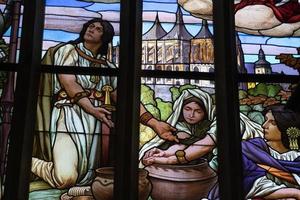 KUTNA HORA, CZECH REPUBLIC - JULY 14  2019 - Interior of dome saint barbara church window glass mucha liberty style photo