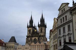 Prague old square clock tower photo