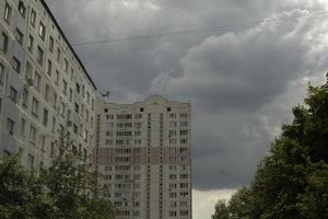 Building in city. House with windows. Architecture in detail. photo