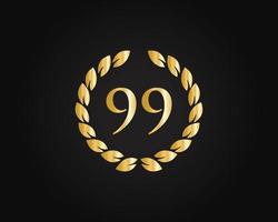 Logotipo de aniversario de 99 años con anillo dorado aislado en fondo negro, para cumpleaños, aniversario y celebración de la empresa vector