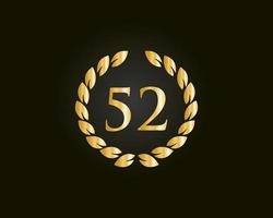 52th Years Anniversary Logo With Golden Ring Isolated On Black Background, For Birthday, Anniversary And Company Celebration vector