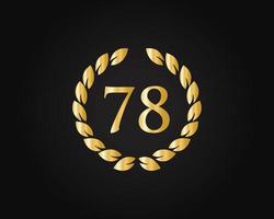 Logotipo del aniversario de 78 años con anillo dorado aislado en fondo negro, para cumpleaños, aniversario y celebración de la empresa vector