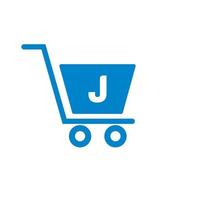 Letter J Trolley Shopping Cart. Initial Online And Shopping Logo Concept Template vector