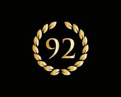 92 Years Anniversary Logo With Golden Ring Isolated On Black Background, For Birthday, Anniversary And Company Celebration vector