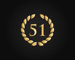 51th Years Anniversary Logo With Golden Ring Isolated On Black Background, For Birthday, Anniversary And Company Celebration vector