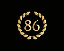 86 Years Anniversary Logo With Golden Ring Isolated On Black Background, For Birthday, Anniversary And Company Celebration vector