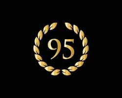 95th Years Anniversary Logo With Golden Ring Isolated On Black Background, For Birthday, Anniversary And Company Celebration vector