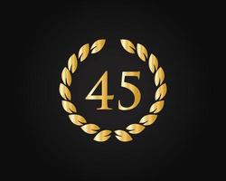 Logotipo del aniversario de 45 años con anillo dorado aislado en fondo negro, para cumpleaños, aniversario y celebración de la empresa vector