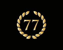 77th Years Anniversary Logo With Golden Ring Isolated On Black Background, For Birthday, Anniversary And Company Celebration vector