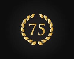 Logotipo de aniversario de 75 años con anillo dorado aislado en fondo negro, para cumpleaños, aniversario y celebración de la empresa vector