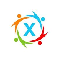 Letter X Charity Logo Template. Initial Unity Foundation Human Logo Sign. Unity Team Work Logo Design vector