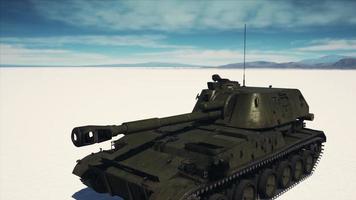 military tank in the white desert