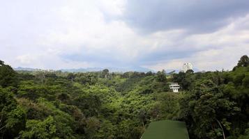 Landscape natural scenery of tropical forest and mountains background with blue cloudy sky. photo