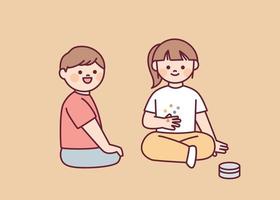 Korean chidhood game. Two children are playing a game of throwing and catching stones. vector