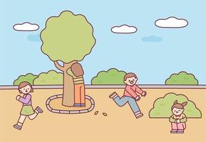 Korean chidhood game. Cute children are playing hide and seek in the park. vector