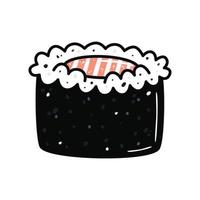 sushi al estilo de las caricaturas. lindo maki con salmón para menú vector