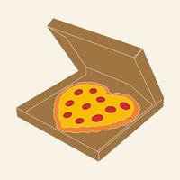 pizza en forma de corazón en caja de entrega de cartón abierta. ilustración vectorial aislado en blanco vector