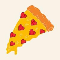 Pizza with salami in the form of hearts. Valentine's Day concept vector