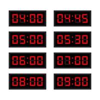conjunto de reloj digital con pantalla lcd roja en un diseño de estilo plano aislado en fondo blanco. vector