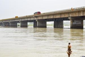 Ganga as seen in Garh Mukteshwar, Uttar Pradesh, India, River Ganga is believed to be the holiest river for Hindus, A view of Garh Ganga Brij ghat which is very famous religious place for Hindus photo