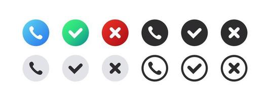 Call icons. Phone call icons accept and decline. Incoming call icons. Communication signs. Vector images