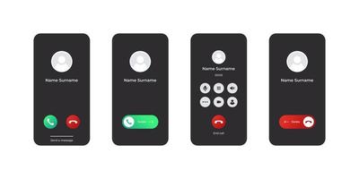 Mockup incoming call. Phone call screen interface. Communication signs. Vector images