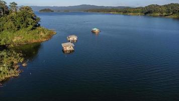 Aerial view of landscape Reservoir and raft house Thailand photo