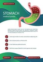 Healthcare template design for brochure, poster, flyer with human stomach, vector illustration