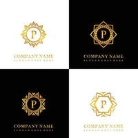 Collection of logo initial P with luxury mandala ornament for wedding, spa, hotel, beauty care logo