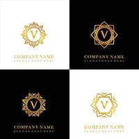 Collection of logo initial V with luxury mandala ornament for wedding, spa, hotel, beauty care logo