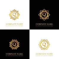 Collection of logo initial Q with luxury mandala ornament for wedding, spa, hotel, beauty care logo vector