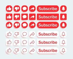 set of like, comment, share, subscribe and bell notification icon design vector