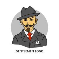 Gentlemen Illustration Logo Vector. Man Hipster Fashioned Character Mascot. Movember Event Icon Cartoon