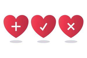 Set Of Red Tick Cross And Plus Hearts vector