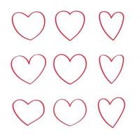 Set Of Red Line Doodle Hearts vector