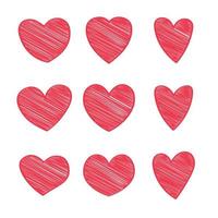 Set Of Red Sketch Filled Doodle Hearts vector