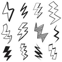 set of hand drawn vector doodle electric lightning bolt symbol sketch illustrations. thunder symbol doodle icon .