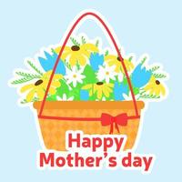 Basket with spring or summer flowers as square banner or card for Mother's Day. Vector illustration