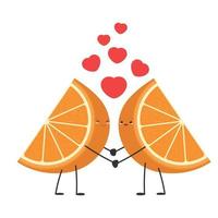 Concept for Valentine's Day with orange in love. Cute characters fruits. Vector illustration.