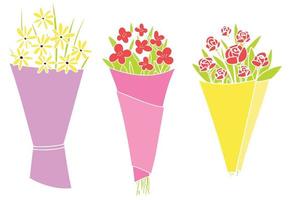 Set of bouquets of flowers. Hand draw spring flowers in bouquet. Vector illustration.