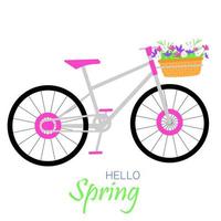 Bicycle with basket of flowers. Spring square card or banner vector illustration.