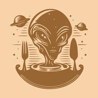 Aliens head of vector objects and design elements in monochrome style isolated on brown background