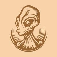 Aliens head of vector objects and design elements in monochrome style isolated on brown background