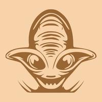 Aliens head of vector objects and design elements in monochrome style isolated on brown background