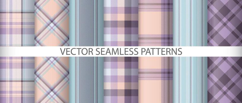 Set seamless background tartan. Check fabric pattern. Texture vector textile plaid.