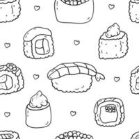 Seamless pattern with doodle sushi and rolls. Asian food vector background in cartoon style for phone case, fashion, wrapping paper and textile