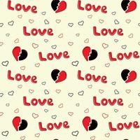 Seamless pattern with a broken heart, a love inscription and small hearts. Seamless vector pattern in doodle style.